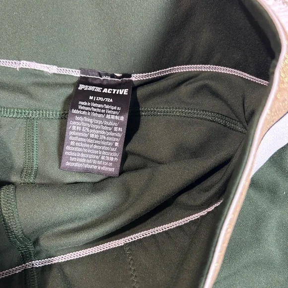 Pink Active Victoria's Secret Green White Gold Elastic Waist Athletic Leggings M - Picture 4 of 9